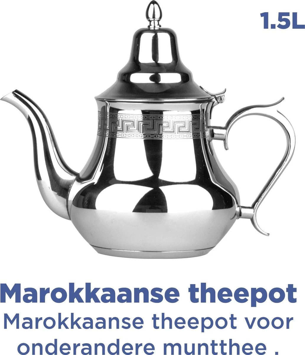 BIKO - Marokkaanse Theepot Marrakech - RVS - 1,5 Liter 4 BIKO - Marokkaanse Theepot Marrakech - RVS - 1,5 Liter - Afbeelding 2