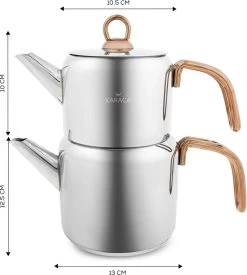 Karaca Mira Mini Theepot Set Turkse Theepotten, Geschikt Voor Alle Warmte Bronnen- Theepot: 0,7 L Waterkoker: 1,4 L Roestvrij Staal Theemaker, Theepot, Caydanlik, Demlik, Theeketel -Koffie en Thee Verkoop 1078x1200 1