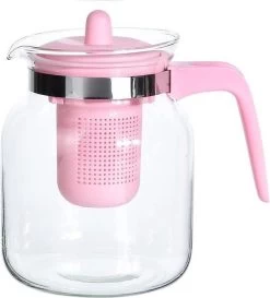 Merkloos Glazen Theepot Met Roze Filter - 1,5 L