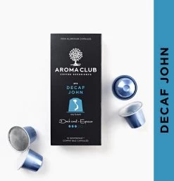 Aroma Club - Nespresso Compatible Capsules (120 St.) - No. 5 Decaf John - Intensiteit 3/5 - Decaf - 100% Aluminium Koffiecups -Koffie en Thee Verkoop 1149x1200