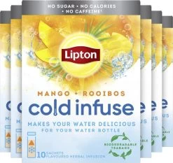 Lipton Cold Infuse Rooibos & Mango, Smaak Voor Koud Water Zonder Suiker En Calorieën - 6 X 10 Zakjes - NL-BIO-01
