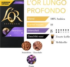 L'OR Lungo Profondo Koffiecups - Intensiteit 8/12 - 10 X 10 Capsules -Koffie en Thee Verkoop 1200x1140
