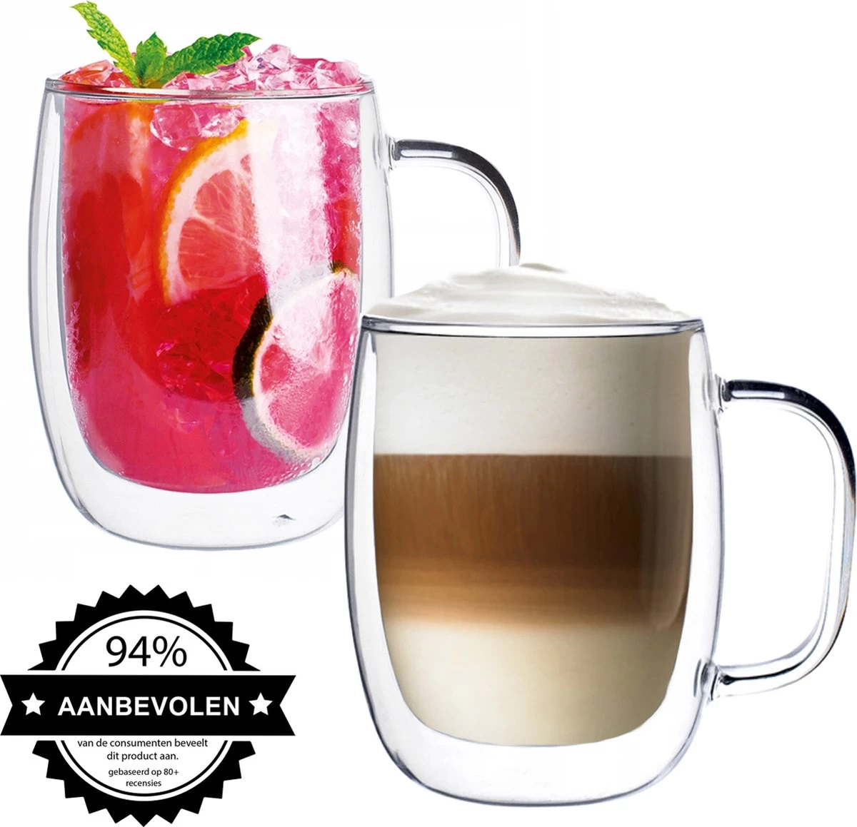 Luxe Latte Macchiato Glazen Met Oor - Dubbelwandige Koffieglazen - Cappuccino Glazen - 400 ML - 2x 4 Luxe Latte Macchiato Glazen Met Oor - Dubbelwandige Koffieglazen - Cappuccino Glazen - 400 ML - 2x - Afbeelding 2