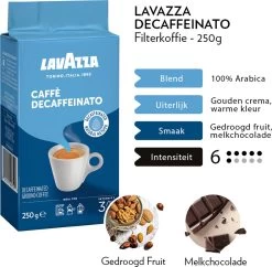 Lavazza Caffe Decaffeinato Filterkoffie - 250 Gram X8 11 Lavazza Caffe Decaffeinato Filterkoffie - 250 Gram X8 -Koffie en Thee Verkoop 1200x1177