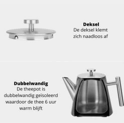 Castagnola Theepot Met Filter – Theekan – Theepot Dubbelwandig – Theepot Roestvrijstaal – Hoogwaardig RVS – 1 Liter – 5 Kopjes Thee – Zilver -Koffie en Thee Verkoop 1200x1195 7