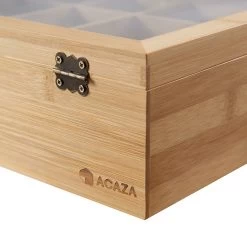 ACAZA Theedoos Voor Thee Zakjes - Theeopbergdoos Met Transparant Deksel - 12 Vakken - Bamboe Hout -Koffie en Thee Verkoop 1200x1200 248