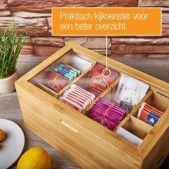 Amazy Theedoos Bamboe Extra Groot Met Lade En Theeplank - Thee Opslag Voor Theezakjes, Organizer Houten Doos Met Theekist, Theedozen Met 8 Verstelbare Verdelers, Opbergdoos 10 Amazy Theedoos Bamboe Extra Groot Met Lade En Theeplank - Thee Opslag Voor Theezakjes, Organizer Houten Doos Met Theekist, Theedozen Met 8 Verstelbare Verdelers, Opbergdoos -Koffie en Thee Verkoop 1200x1200 267
