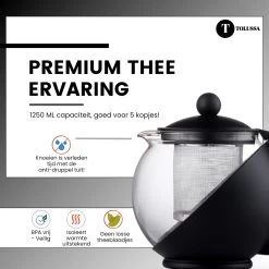 Tolussa Premium Theepot Glas Met Filter - 1.25L - Zwart - Isolerend - Lekt Niet -Koffie en Thee Verkoop 1200x1200 337