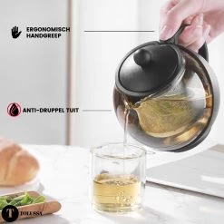 Tolussa Premium Theepot Glas Met Filter - 1.25L - Zwart - Isolerend - Lekt Niet -Koffie en Thee Verkoop 1200x1200 342