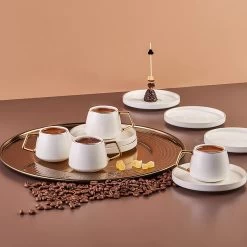 Karaca - Saturn Gold Turkse Koffiekopjes, Mokkakopjes Set - Porselein - Voor 6 Personen, 12-delig, Wit En Goud, 6 Espressokopjes En 6 Schoteltjes - Koffieservies -Koffie en Thee Verkoop 1200x1200 399