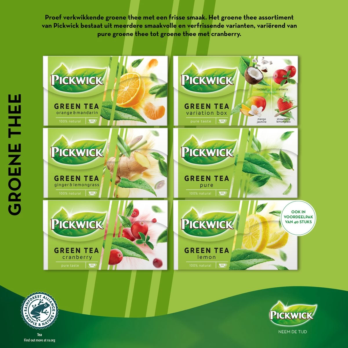 Pickwick Lemon Groene Thee Voordeelverpakking - 6 X 40 Zakjes 7 Pickwick Lemon Groene Thee Voordeelverpakking - 6 X 40 Zakjes - Afbeelding 5