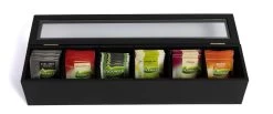 CasaLupo Theedoos Zwart 6-vaks - Met Fluweel - 43 X 9 Cm -Koffie en Thee Verkoop 1200x500