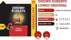 Douwe Egberts Lungo Original Koffiecups - Intensiteit 6/12 - 10 X 20 Capsules -Koffie en Thee Verkoop 1200x674