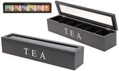 Merkloos Theedoos Theekist Zwart Met 6 Vakken -Koffie en Thee Verkoop 1200x721 1