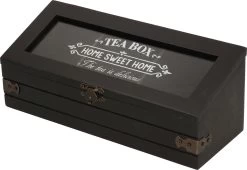 Excellent Houseware Houten Theedoos/theekist Met 3 Vakken - 24 X 9 X 9 Cm - Antraciet - Theedozen