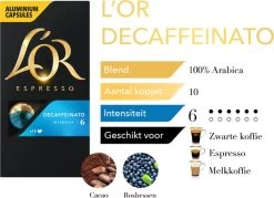 L'OR Espresso Decaffeinato Koffiecups - Intensiteit 6/12 - 10 X 10 Capsules -Koffie en Thee Verkoop 1200x868 1