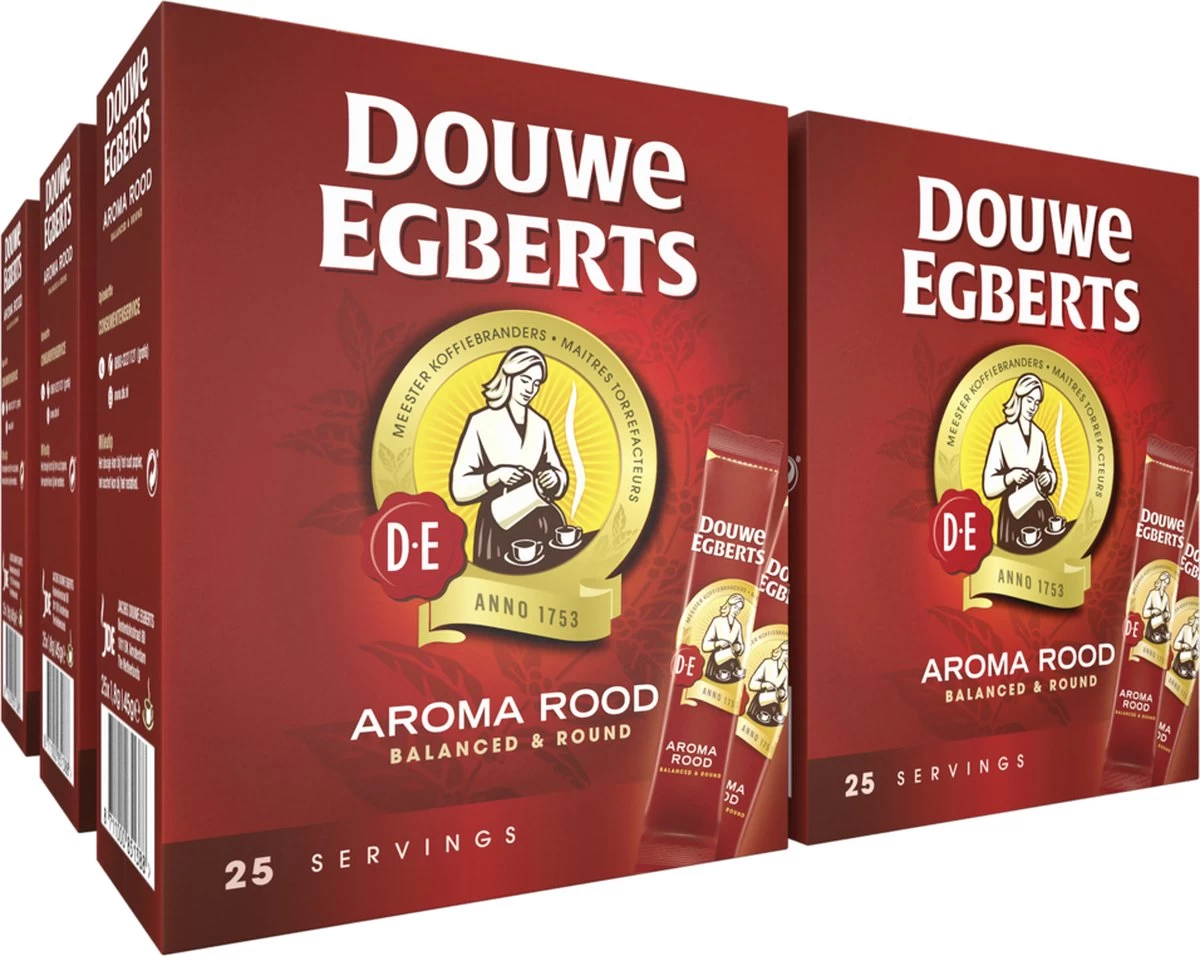 Douwe Egberts Aroma Rood Sticks Oploskoffie - 6 X 25 Zakjes 3 Douwe Egberts Aroma Rood Sticks Oploskoffie - 6 X 25 Zakjes