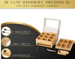 Hanamura Luxe Theedoos 9 Vaks – Lade Voor Losse Thee – Incl. Thee-ei, Theelepels, En Suikerdoos 12 Hanamura Luxe Theedoos 9 Vaks – Lade Voor Losse Thee – Incl. Thee-ei, Theelepels, En Suikerdoos -Koffie en Thee Verkoop 1200x958 2