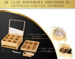 Hanamura Luxe Theedoos 9 Vaks – Lade Voor Losse Thee – Incl. Thee-ei, Theelepels, En Suikerdoos 10 Hanamura Luxe Theedoos 9 Vaks – Lade Voor Losse Thee – Incl. Thee-ei, Theelepels, En Suikerdoos -Koffie en Thee Verkoop 1200x958