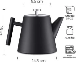 Silberthal - Theepot Met Filter - 1 L - RVS Dubbelwandig - Zwart - Cadeau 14 Silberthal - Theepot Met Filter - 1 L - RVS Dubbelwandig - Zwart - Cadeau -Koffie en Thee Verkoop 1200x986