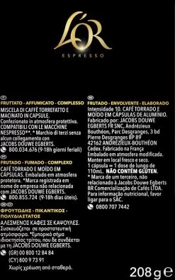 L'OR Lungo Estremo Koffiecups - Intensiteit 10/12 - 4 X 40 Capsules -Koffie en Thee Verkoop 750x1200