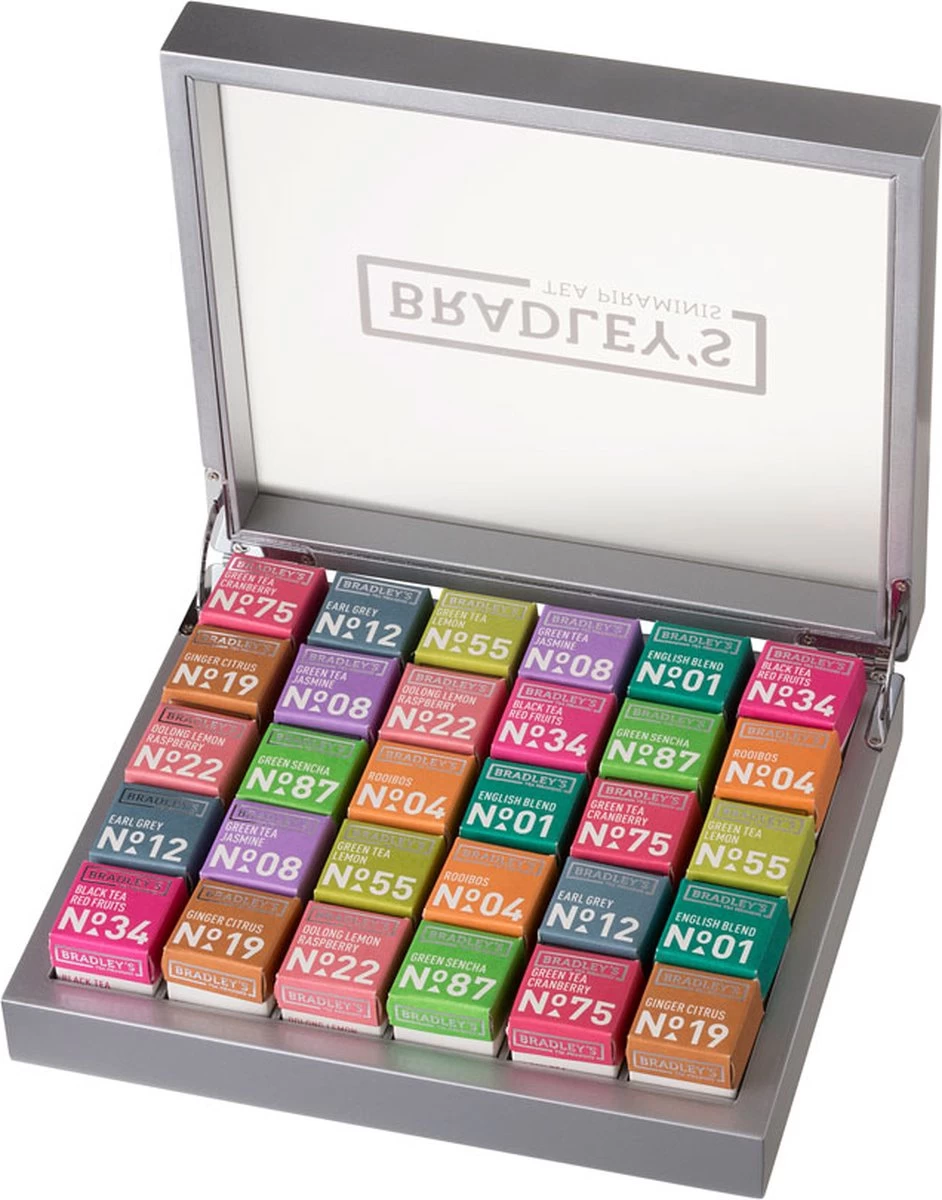 Bradley's Fairtrade - Luxe Piramini 30-vaks Theekist - Theedoos - 11 Theesoorten + 30 Stuks GEVULD 3 Bradley's Fairtrade - Luxe Piramini 30-vaks Theekist - Theedoos - 11 Theesoorten + 30 Stuks GEVULD