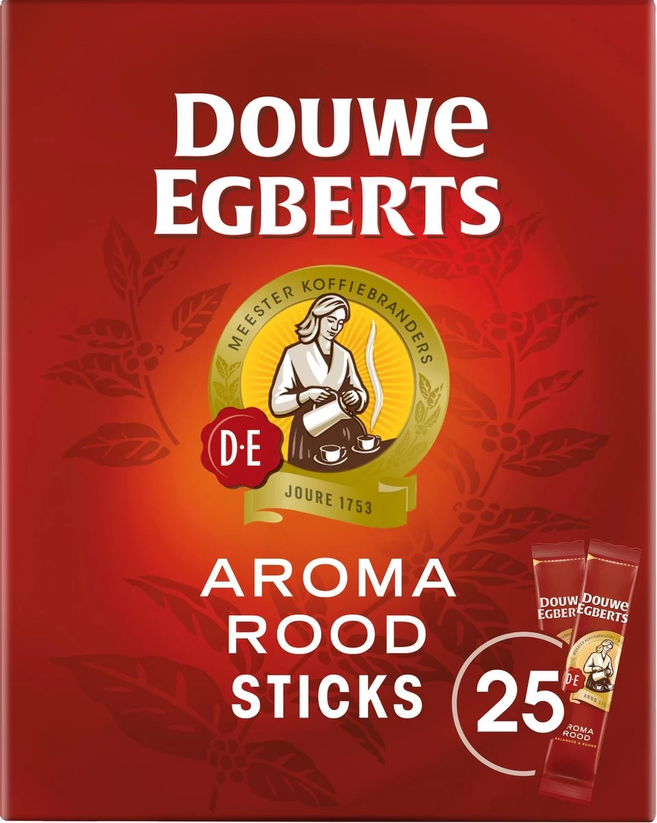 Douwe Egberts Aroma Rood Sticks Oploskoffie - 6 X 25 Zakjes 4 Douwe Egberts Aroma Rood Sticks Oploskoffie - 6 X 25 Zakjes - Afbeelding 2
