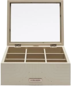 Riviera Maison Theedoos 6 Vakjes, Transparante Deksel - Room 48 Tea Box - Grijs - MDF, Glas